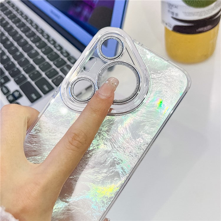 For Huawei Pura 70 Pro Case IMD Design Shockproof Hybrid Phone Cover with Glass Lens Film - Wrinkle Pattern / Pink