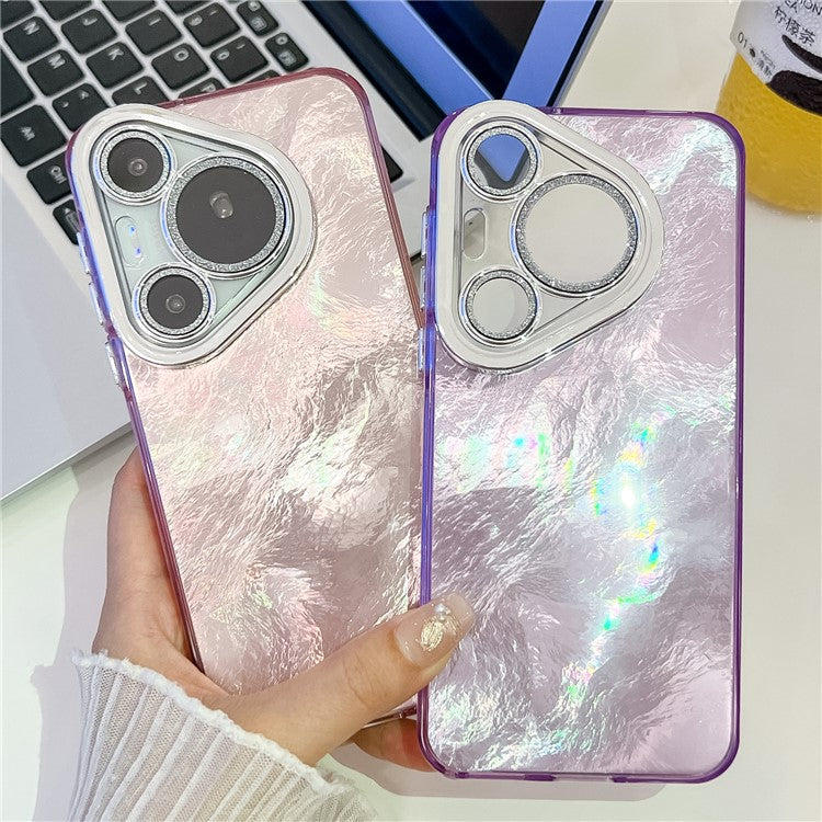 For Huawei Pura 70 Pro Case IMD Design Shockproof Hybrid Phone Cover with Glass Lens Film - Foil Pattern / Silver