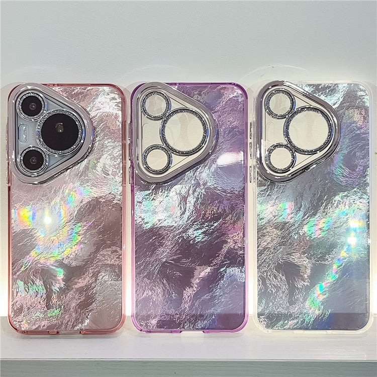 For Huawei Pura 70 Pro Case IMD Design Shockproof Hybrid Phone Cover with Glass Lens Film - Foil Pattern / Silver