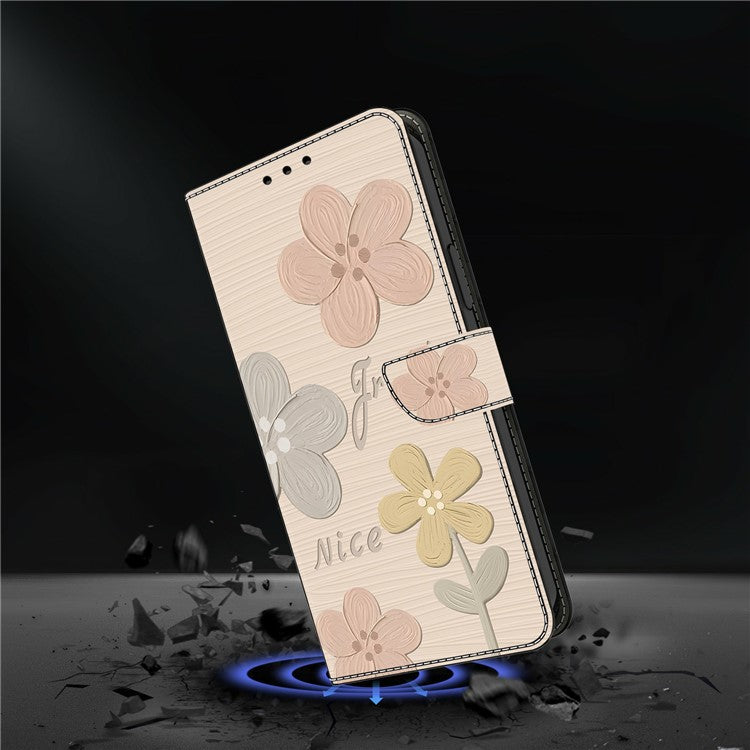 For iPhone 16 Plus Case Pattern Printing Anti-Drop Leather Flip Wallet Phone Cover - Fresh Flowers
