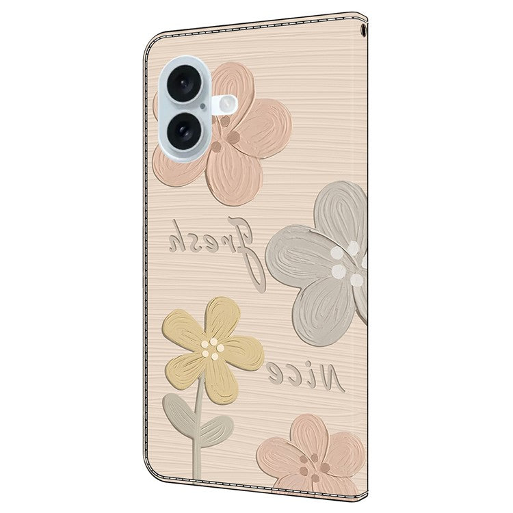 For iPhone 16 Plus Case Pattern Printing Anti-Drop Leather Flip Wallet Phone Cover - Fresh Flowers