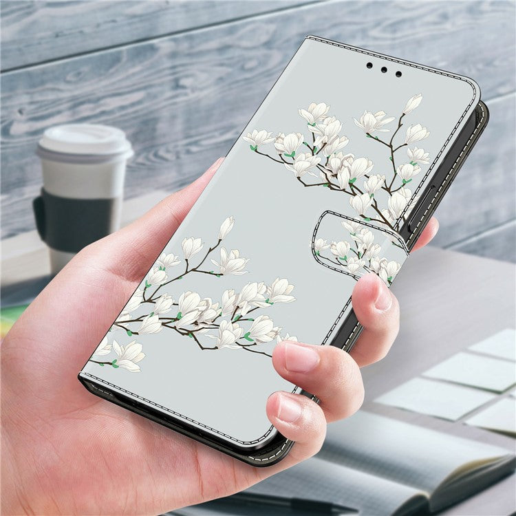 For iPhone 16 Plus Case Pattern Printing Anti-Drop Leather Flip Wallet Phone Cover - Magnolia