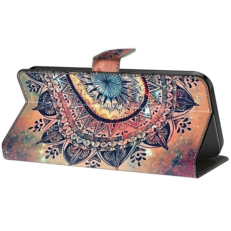 For iPhone 16 Plus Case Pattern Printing Anti-Drop Leather Flip Wallet Phone Cover - Mandala