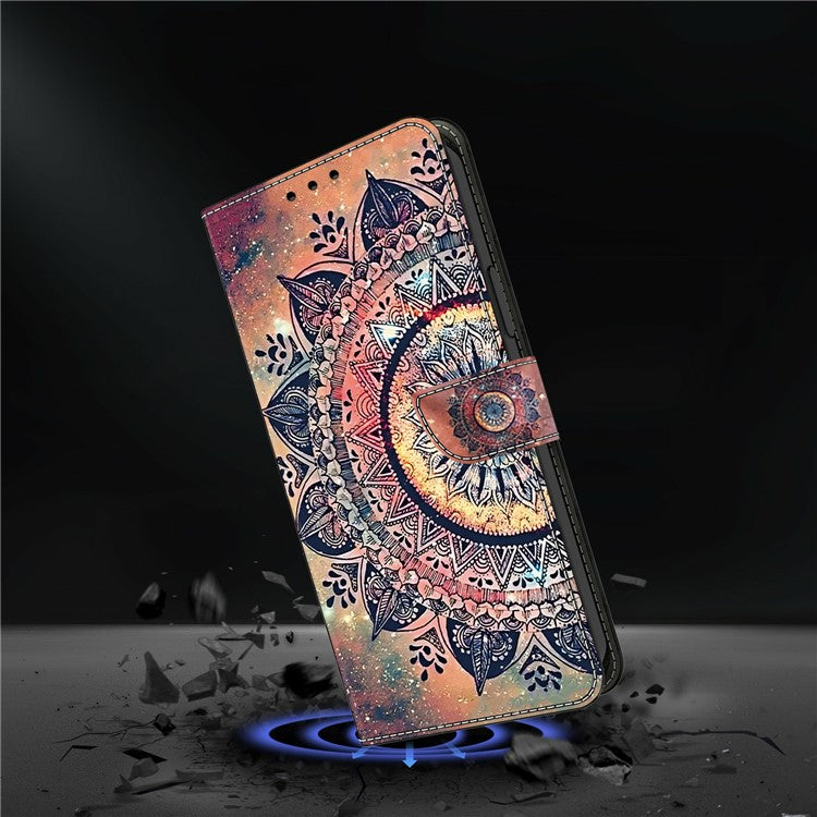 For iPhone 16 Plus Case Pattern Printing Anti-Drop Leather Flip Wallet Phone Cover - Mandala