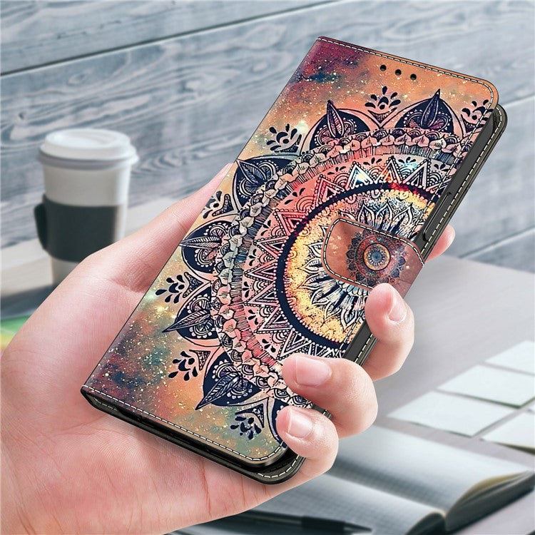 For iPhone 16 Plus Case Pattern Printing Anti-Drop Leather Flip Wallet Phone Cover - Mandala