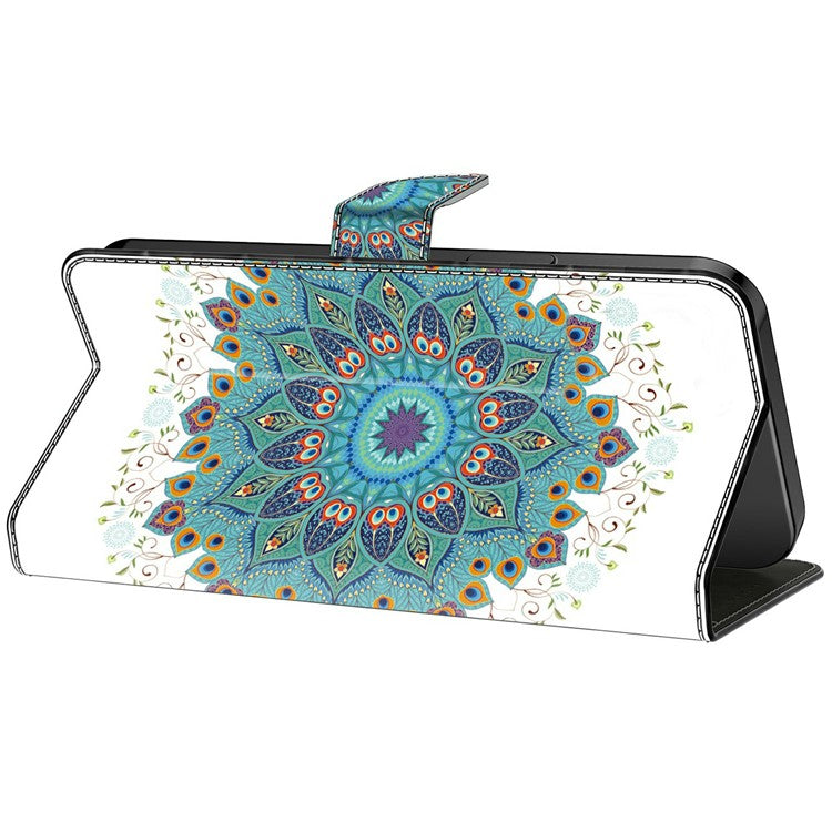 For iPhone 16 Plus Case Pattern Printing Anti-Drop Leather Flip Wallet Phone Cover - Peacock