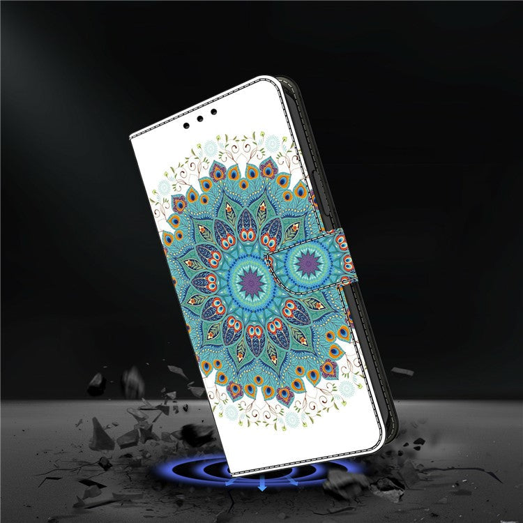 For iPhone 16 Plus Case Pattern Printing Anti-Drop Leather Flip Wallet Phone Cover - Peacock