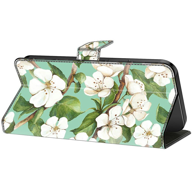 For iPhone 16 Pro Case Pattern Printing Anti-Drop Leather Flip Wallet Phone Cover - Watercolor Flowers