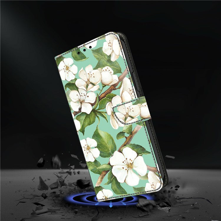 For iPhone 16 Pro Case Pattern Printing Anti-Drop Leather Flip Wallet Phone Cover - Watercolor Flowers
