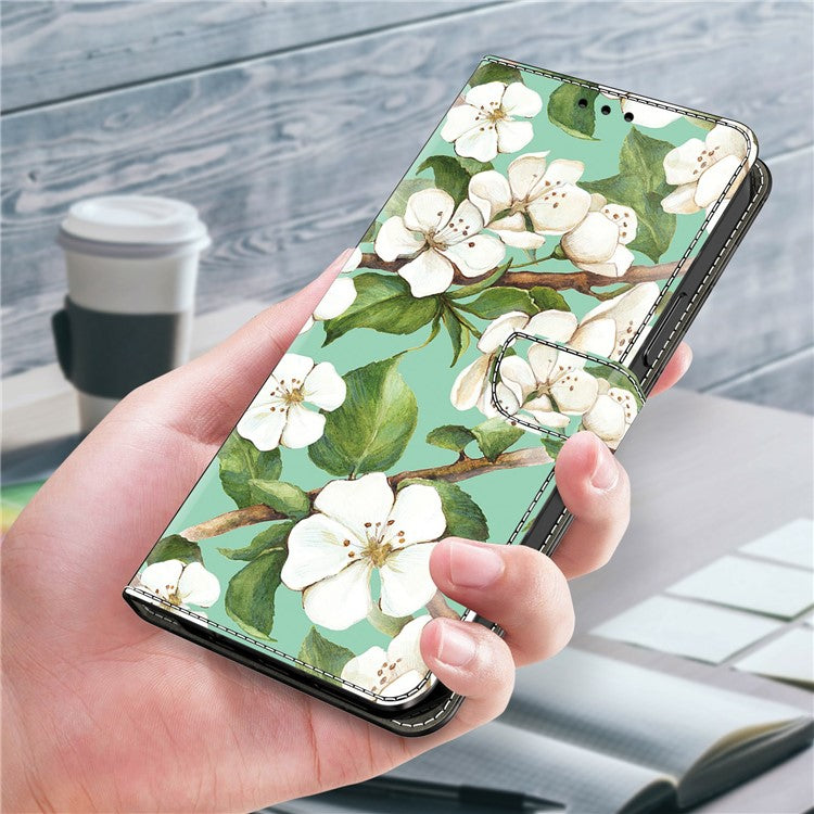 For iPhone 16 Pro Case Pattern Printing Anti-Drop Leather Flip Wallet Phone Cover - Watercolor Flowers