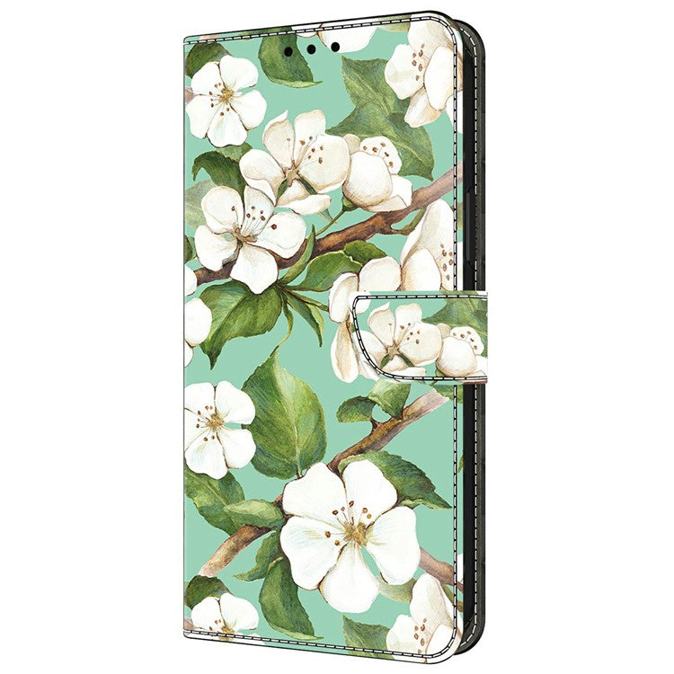 For iPhone 16 Pro Case Pattern Printing Anti-Drop Leather Flip Wallet Phone Cover - Watercolor Flowers