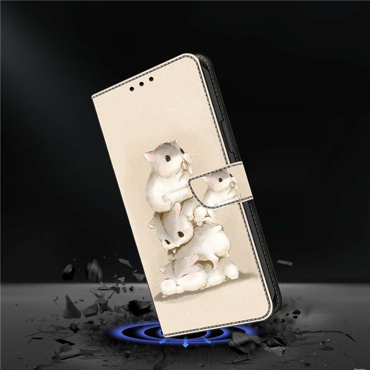 For iPhone 16 Pro Case Pattern Printing Anti-Drop Leather Flip Wallet Phone Cover - Stacking Squirrels