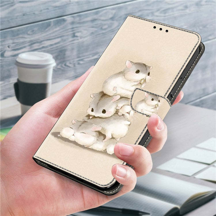 For iPhone 16 Pro Case Pattern Printing Anti-Drop Leather Flip Wallet Phone Cover - Stacking Squirrels