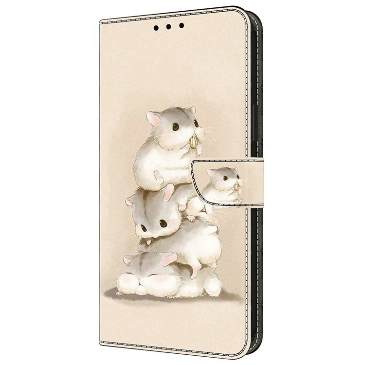 For iPhone 16 Pro Case Pattern Printing Anti-Drop Leather Flip Wallet Phone Cover - Stacking Squirrels