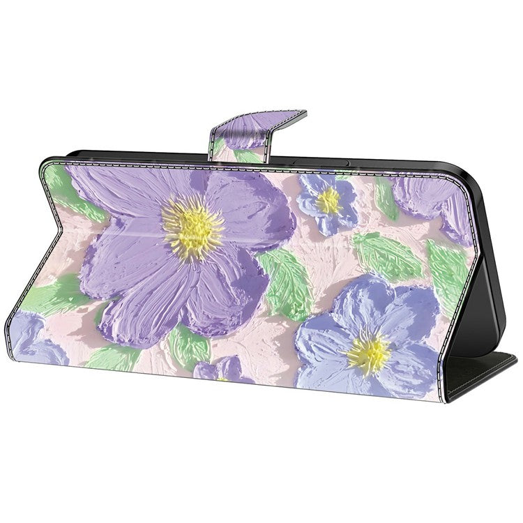 For Google Pixel 9 Pro XL Case Pattern Printing Anti-Drop Leather Flip Wallet Phone Cover - Oil Painting Purple Flowers