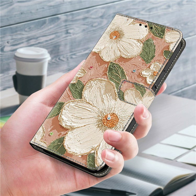For Google Pixel 9 Pro XL Case Pattern Printing Anti-Drop Leather Flip Wallet Phone Cover - Beige Flowers
