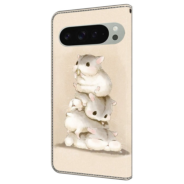 For Google Pixel 9 Pro XL Case Pattern Printing Anti-Drop Leather Flip Wallet Phone Cover - Stacking Squirrels