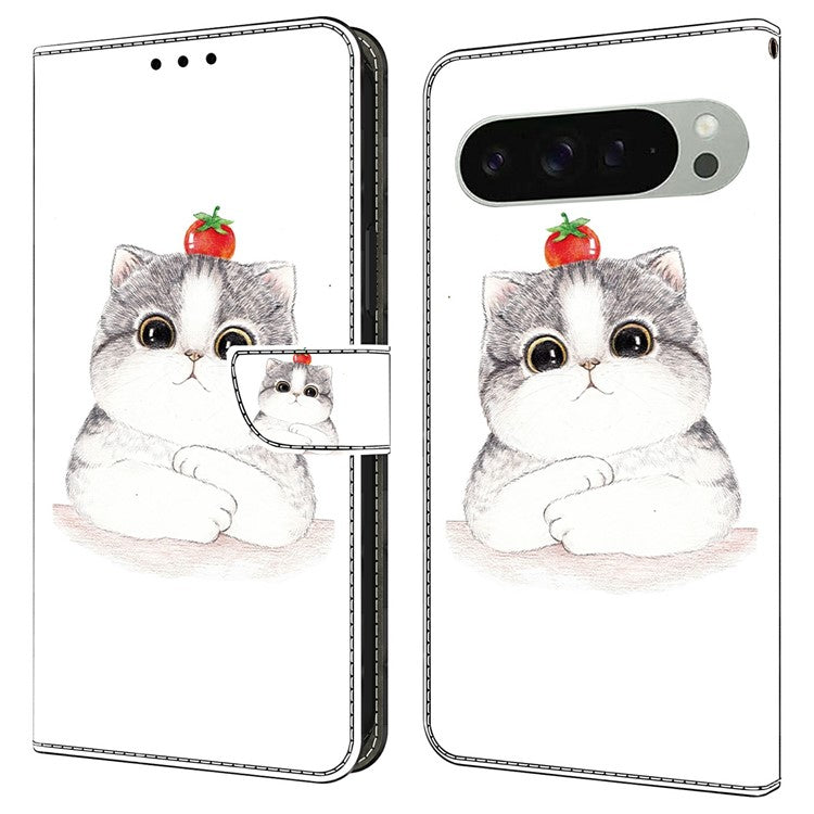 For Google Pixel 9 Pro XL Case Pattern Printing Anti-Drop Leather Flip Wallet Phone Cover - Cute Cat