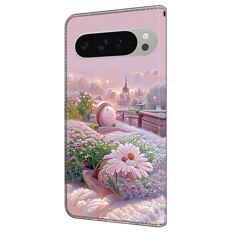 For Google Pixel 9 Pro XL Case Pattern Printing Anti-Drop Leather Flip Wallet Phone Cover - Garden
