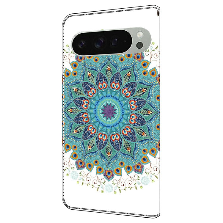 For Google Pixel 9 Pro XL Case Pattern Printing Anti-Drop Leather Flip Wallet Phone Cover - Peacock