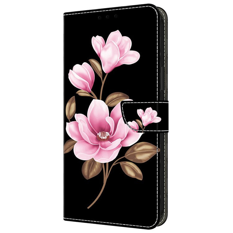 For Google Pixel 9 Pro XL Case Pattern Printing Anti-Drop Leather Flip Wallet Phone Cover - Black / Flowers