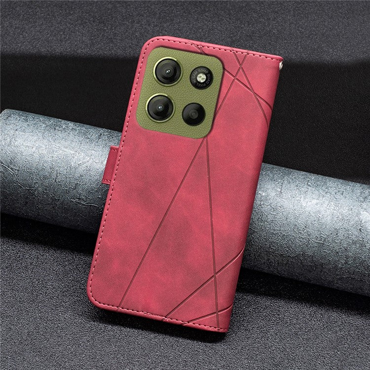 BINFEN COLOR BF05 For Motorola Moto G15 4G Case Leather Phone Cover Wallet Stand - Red