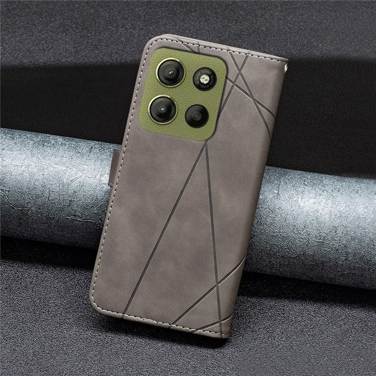 BINFEN COLOR BF05 For Motorola Moto G15 4G Case Leather Phone Cover Wallet Stand - Grey