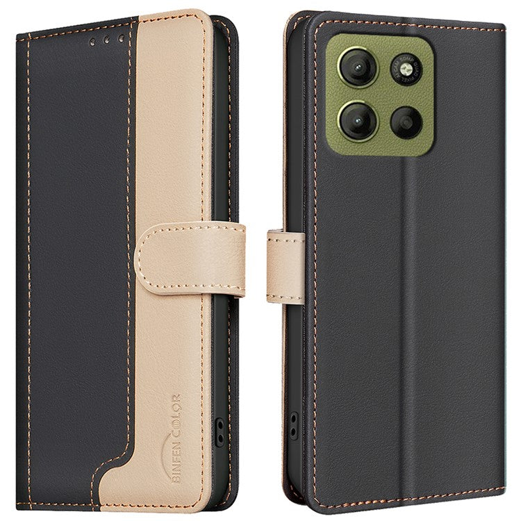 BINFEN COLOR BF33 for Motorola Moto G15 4G Leather Case Splicing Color RFID Blocking - Black