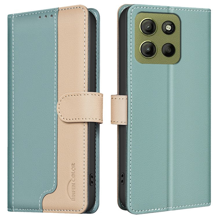 BINFEN COLOR BF33 for Motorola Moto G15 4G Leather Case Splicing Color RFID Blocking - Green