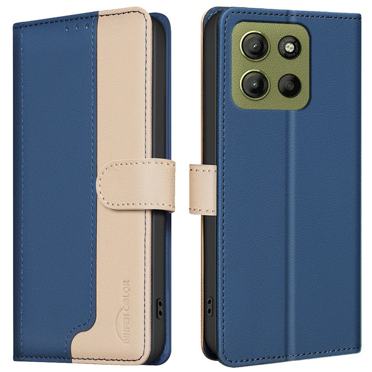 BINFEN COLOR BF33 for Motorola Moto G15 4G Leather Case Splicing Color RFID Blocking - Blue