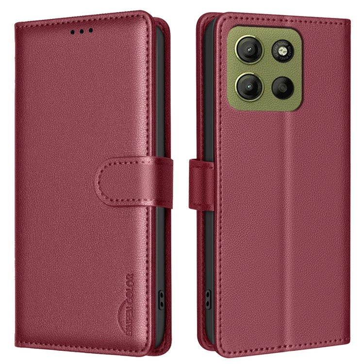 BINFEN COLOR BF32 For Motorola Moto G15 4G Leather Case Wallet RFID Blocking Phone Cover - Red