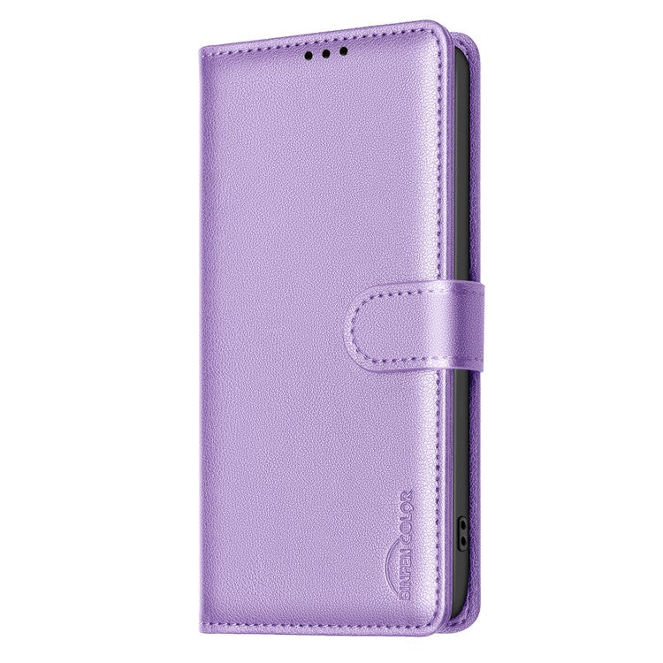 BINFEN COLOR BF32 For Motorola Moto G15 4G Leather Case Wallet RFID Blocking Phone Cover - Purple