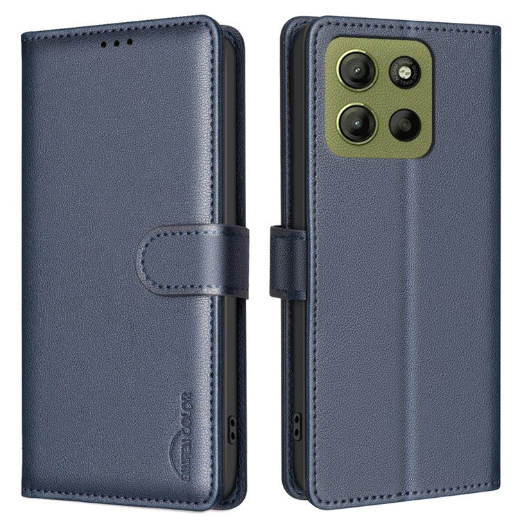 BINFEN COLOR BF32 For Motorola Moto G15 4G Leather Case Wallet RFID Blocking Phone Cover - Blue