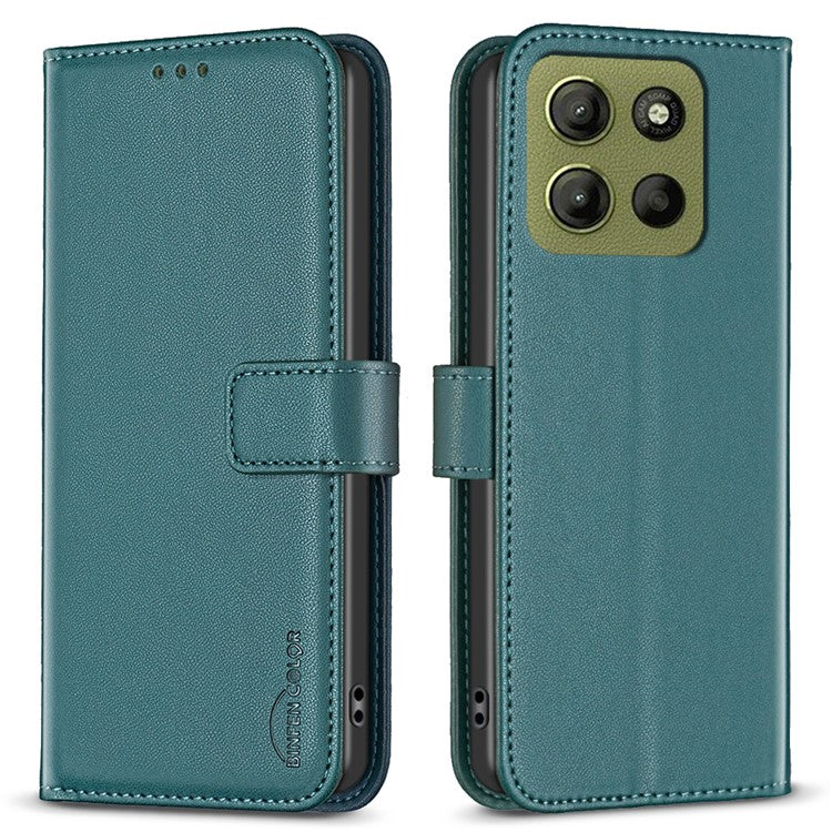 BINFEN COLOR BF17 For Motorola Moto G15 4G Case Wallet Folio Flip Leather Cover - Green