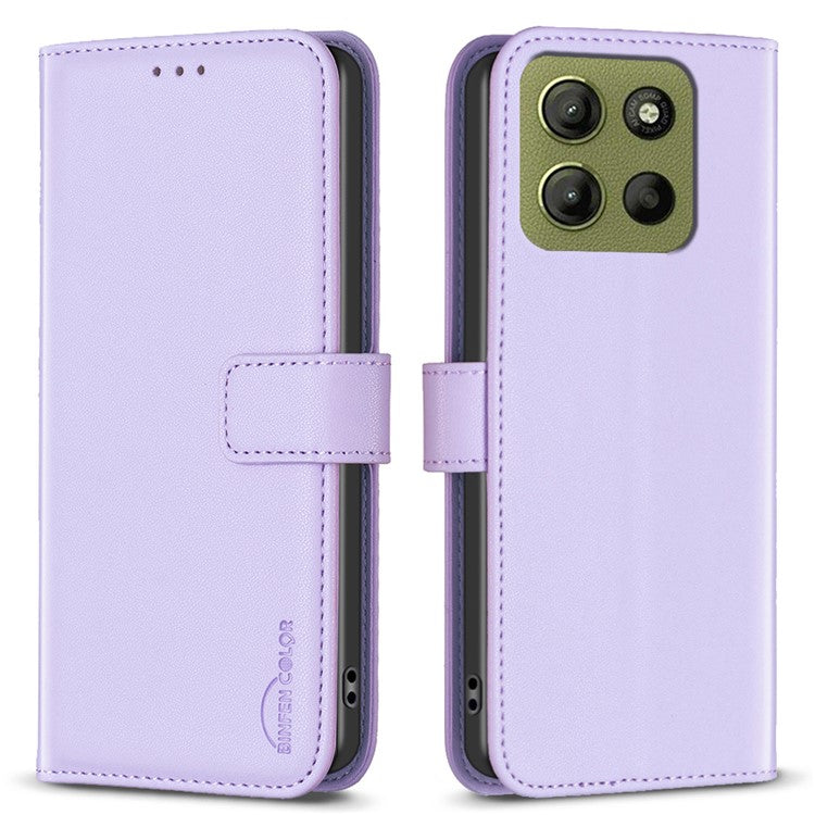 BINFEN COLOR BF17 For Motorola Moto G15 4G Case Wallet Folio Flip Leather Cover - Purple