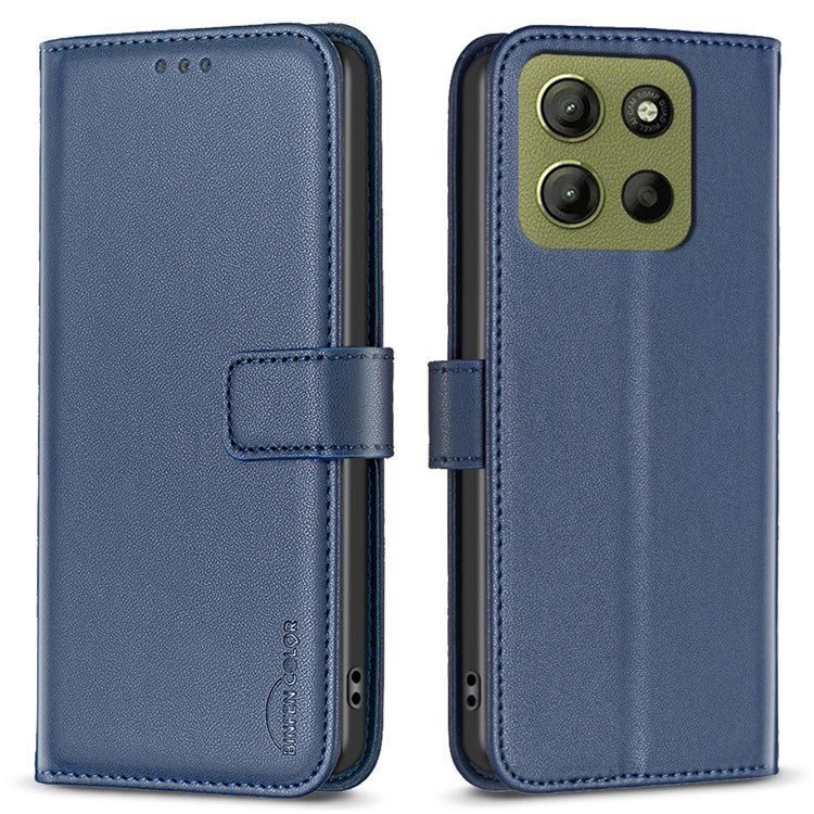 BINFEN COLOR BF17 For Motorola Moto G15 4G Case Wallet Folio Flip Leather Cover - Blue