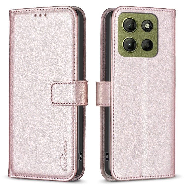BINFEN COLOR BF17 For Motorola Moto G15 4G Case Wallet Folio Flip Leather Cover - Rose Gold