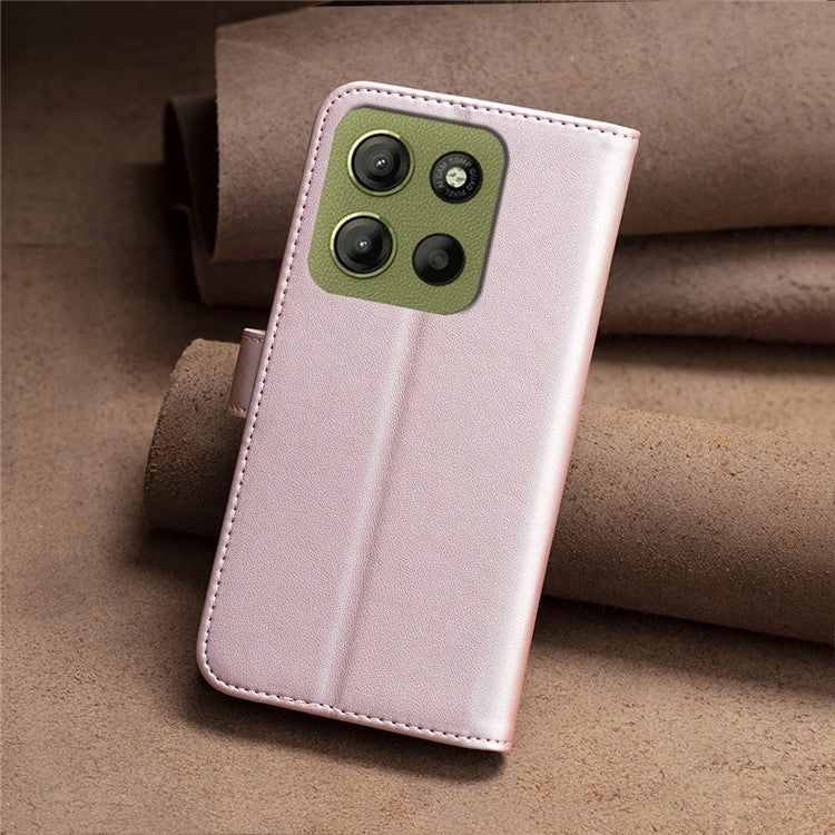 BINFEN COLOR BF17 For Motorola Moto G15 4G Case Wallet Folio Flip Leather Cover - Rose Gold