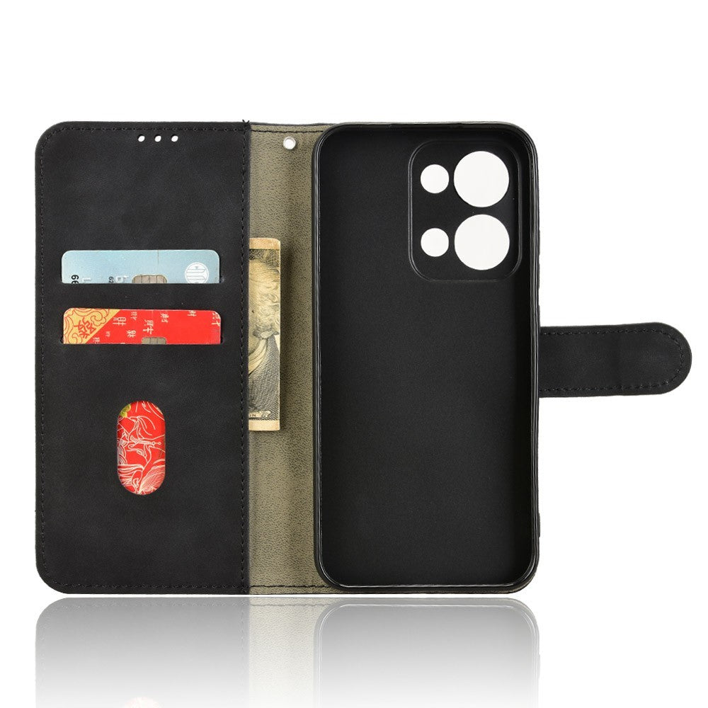 For Oppo Reno13 5G (Global) Leather Case Skin Feel Anti Drop Wallet Flip Phone Cover - Black