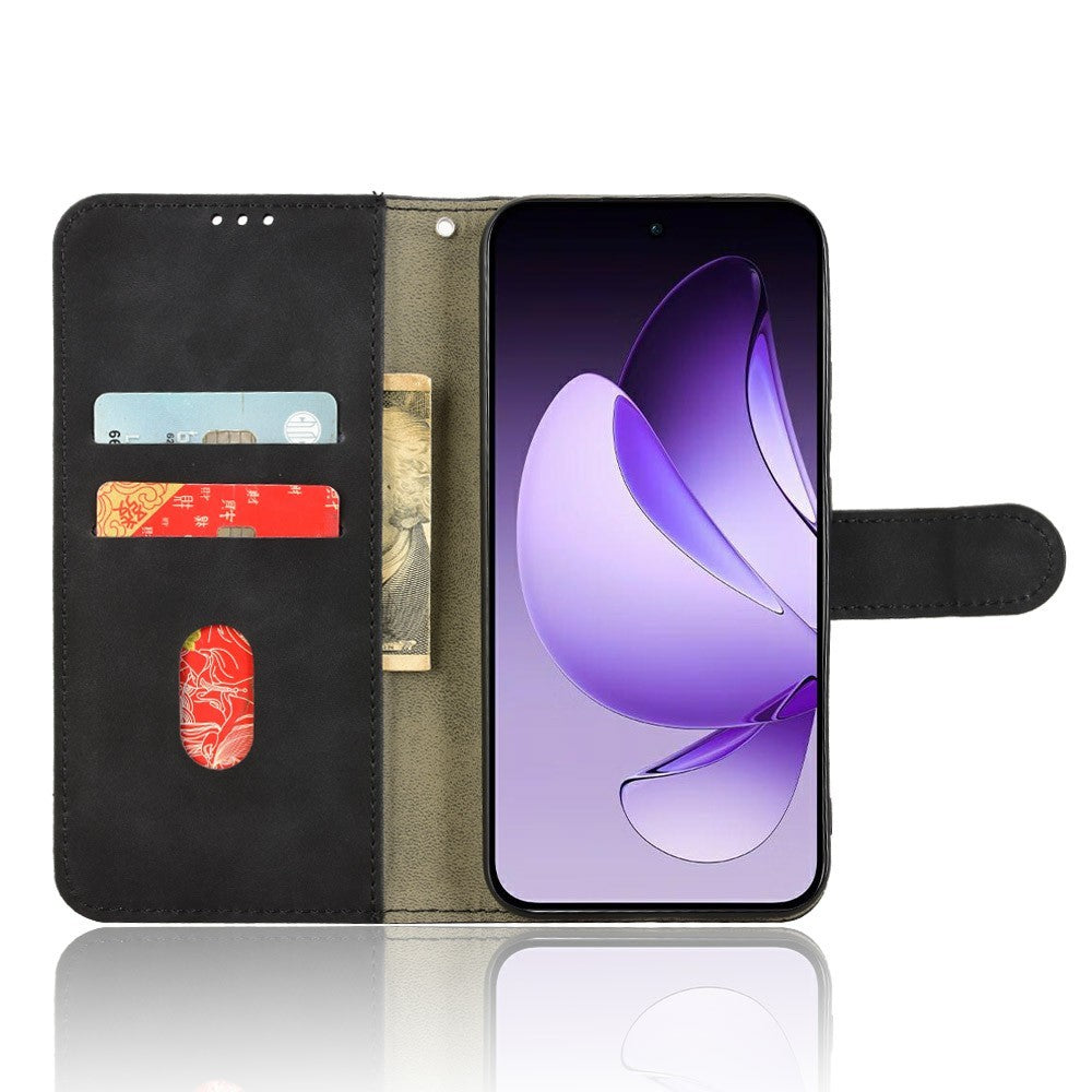 For Oppo Reno13 5G (Global) Leather Case Skin Feel Anti Drop Wallet Flip Phone Cover - Black