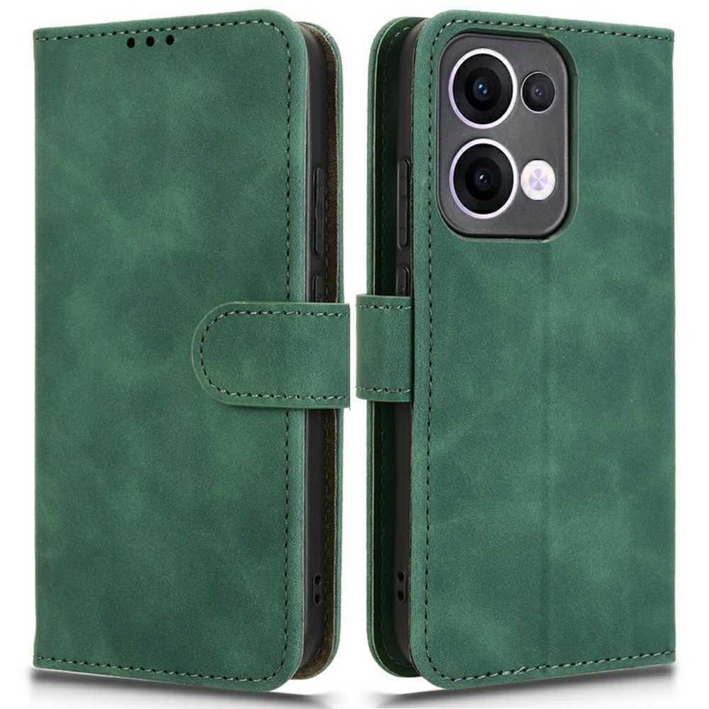 For Oppo Reno13 5G (Global) Leather Case Skin Feel Anti Drop Wallet Flip Phone Cover - Green