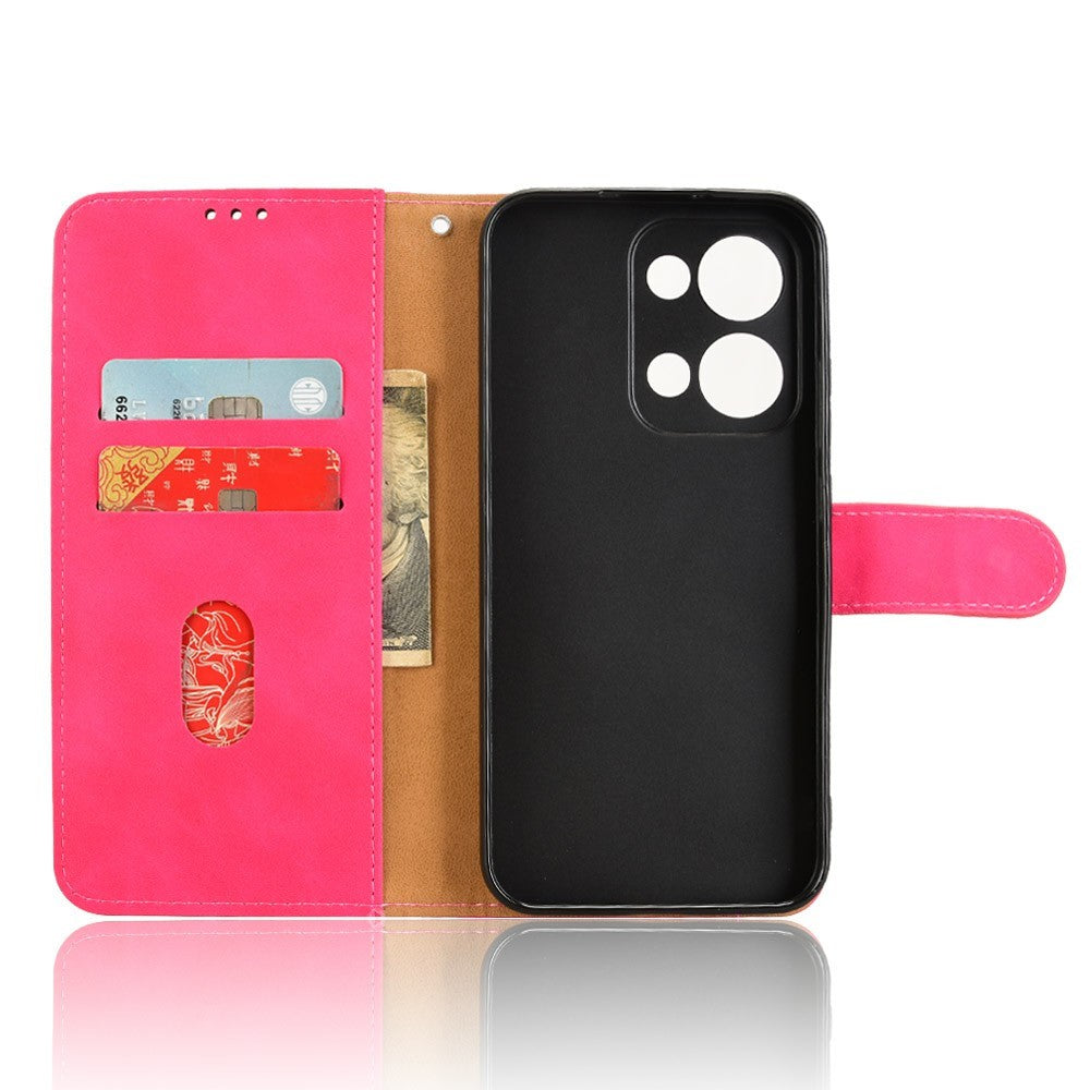 For Oppo Reno13 5G (Global) Leather Case Skin Feel Anti Drop Wallet Flip Phone Cover - Rose