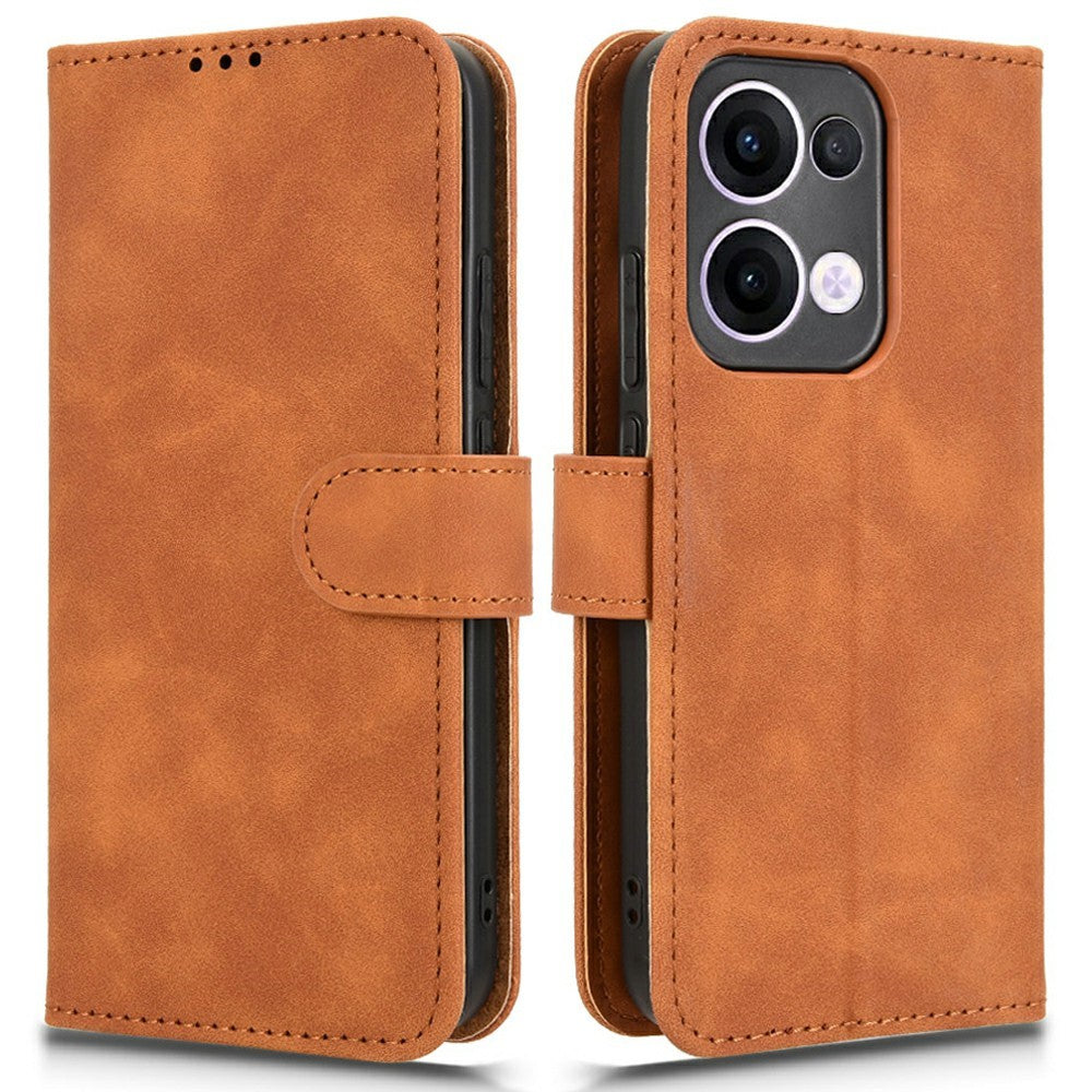 For Oppo Reno13 5G (Global) Leather Case Skin Feel Anti Drop Wallet Flip Phone Cover - Brown