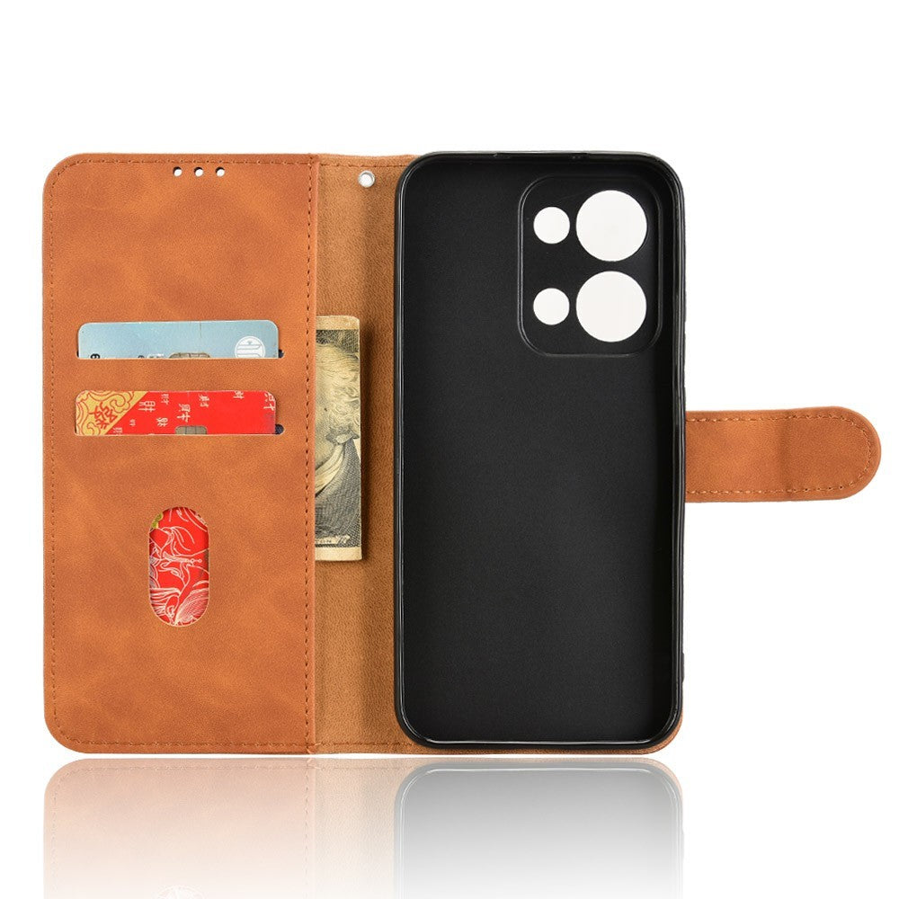 For Oppo Reno13 5G (Global) Leather Case Skin Feel Anti Drop Wallet Flip Phone Cover - Brown