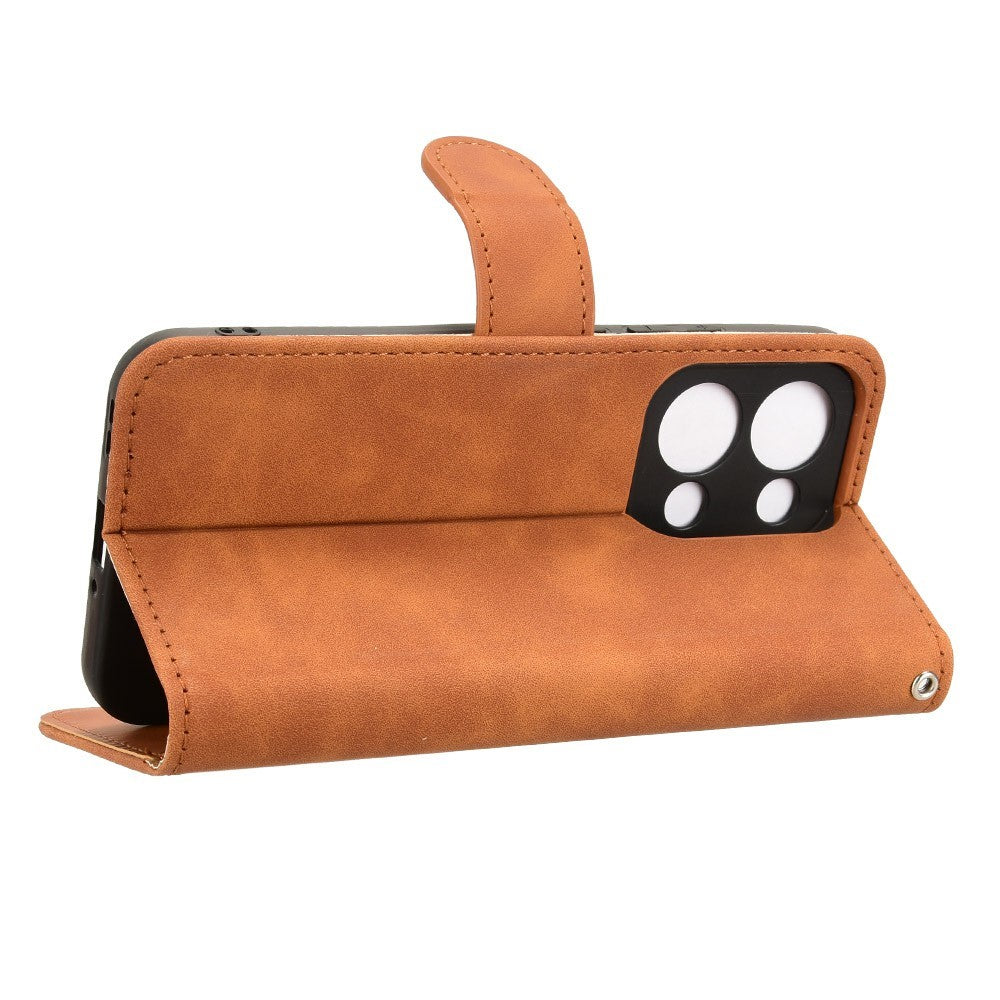 For Oppo Reno13 5G (Global) Leather Case Skin Feel Anti Drop Wallet Flip Phone Cover - Brown