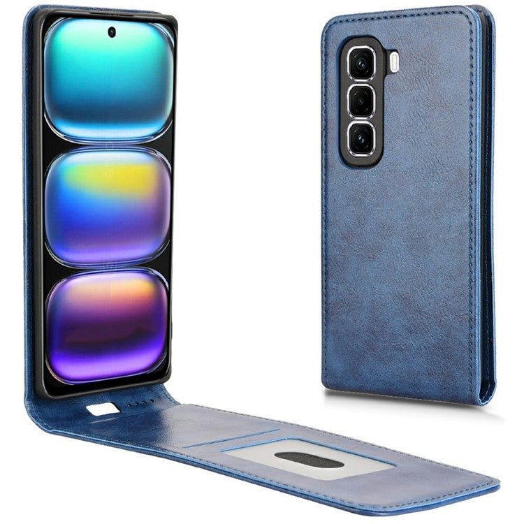 For Infinix Hot 50 Pro 4G X6881 Case with Card Slot Magnetic Vertical Flip Leather Phone Cover - Dark Blue
