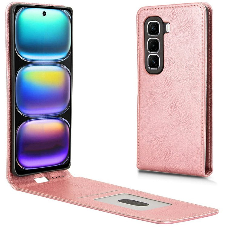 For Infinix Hot 50 Pro 4G X6881 Case with Card Slot Magnetic Vertical Flip Leather Phone Cover - Rose Gold