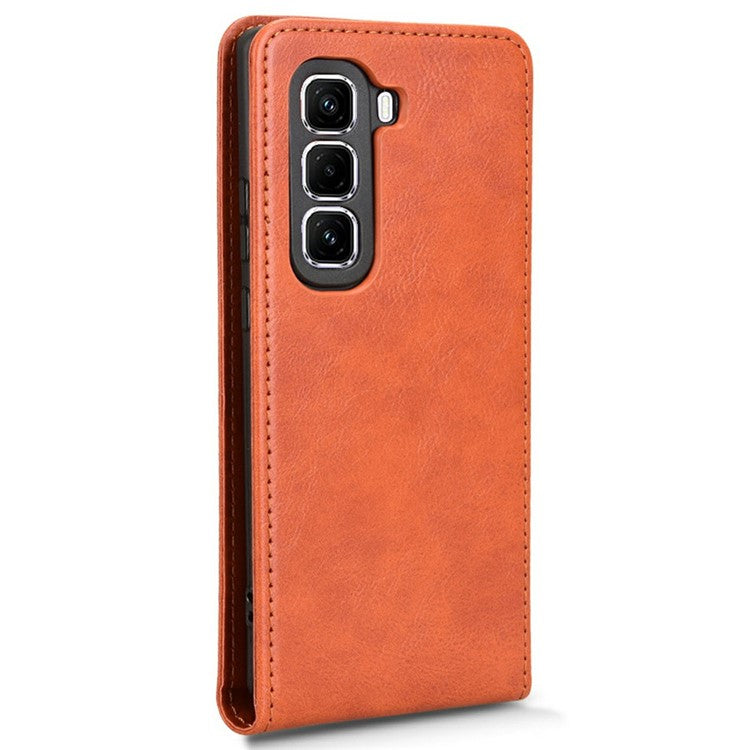 For Infinix Hot 50 Pro 4G X6881 Case with Card Slot Magnetic Vertical Flip Leather Phone Cover - Orange