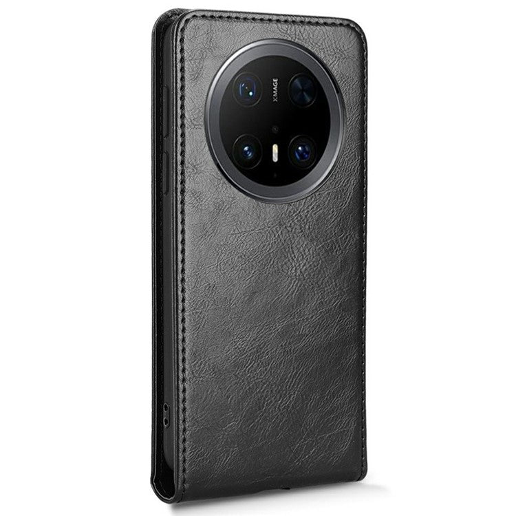For Huawei Mate 70 Pro / Mate 70 Pro+ Case with Card Slot Magnetic Vertical Flip Leather Phone Cover - Black