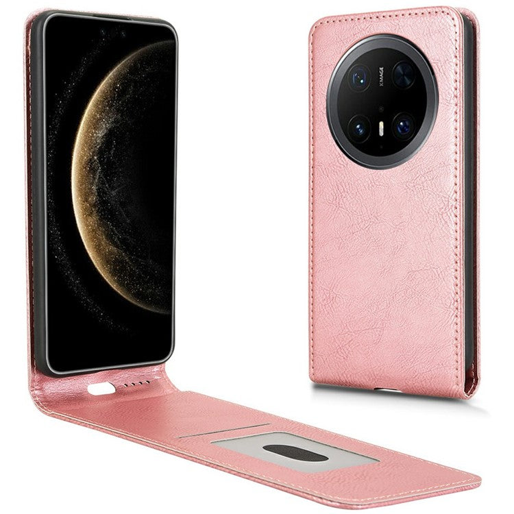 For Huawei Mate 70 Pro / Mate 70 Pro+ Case with Card Slot Magnetic Vertical Flip Leather Phone Cover - Rose Gold